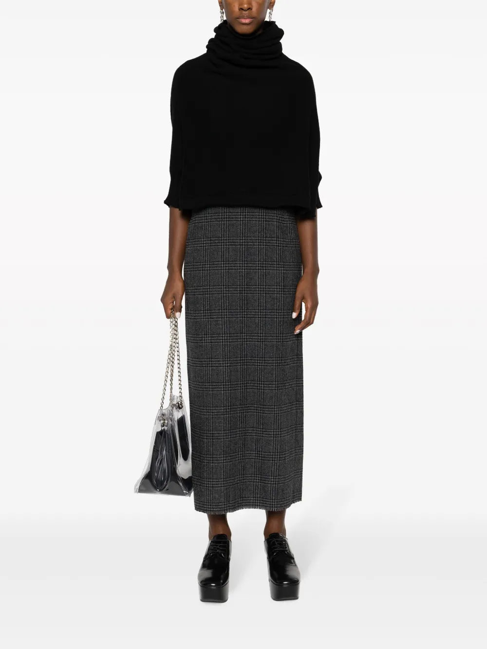 Check-Pattern Wool Blend Pencil Skirt