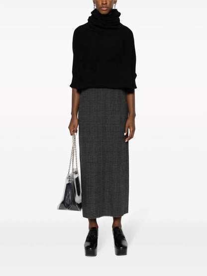 Check-Pattern Wool Blend Pencil Skirt