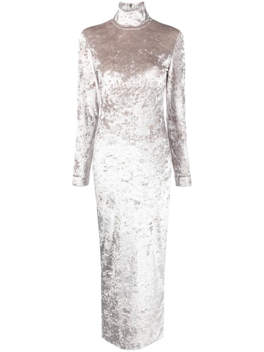 Crushed-Velvet Long Dress