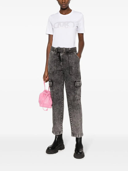 Belted Washed Straight-Leg Jeans