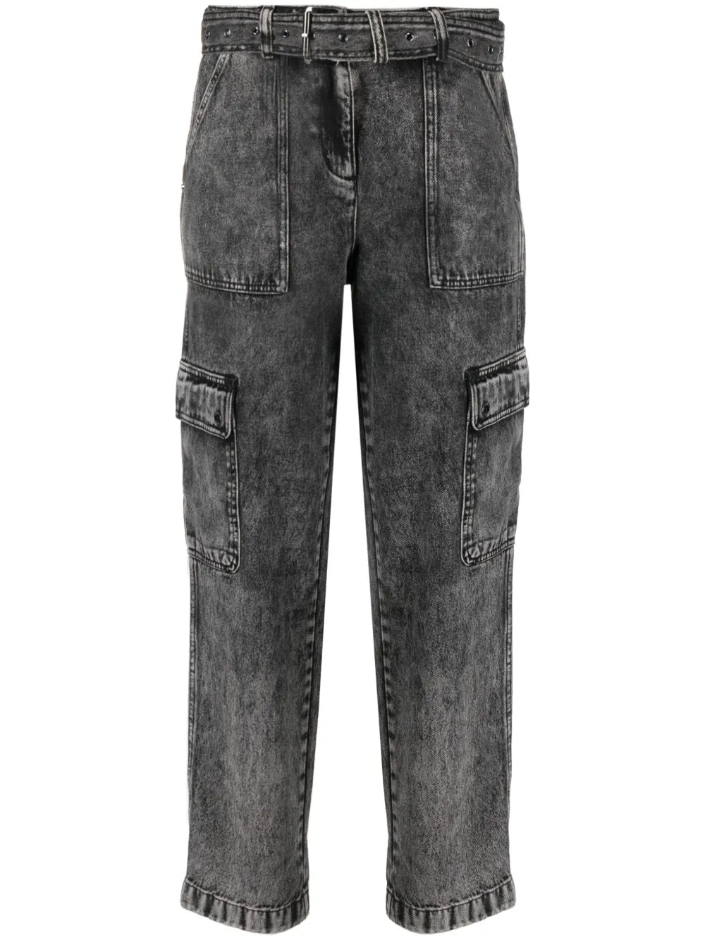 Belted Washed Straight-Leg Jeans
