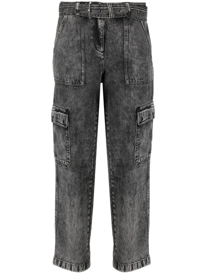 Belted Washed Straight-Leg Jeans