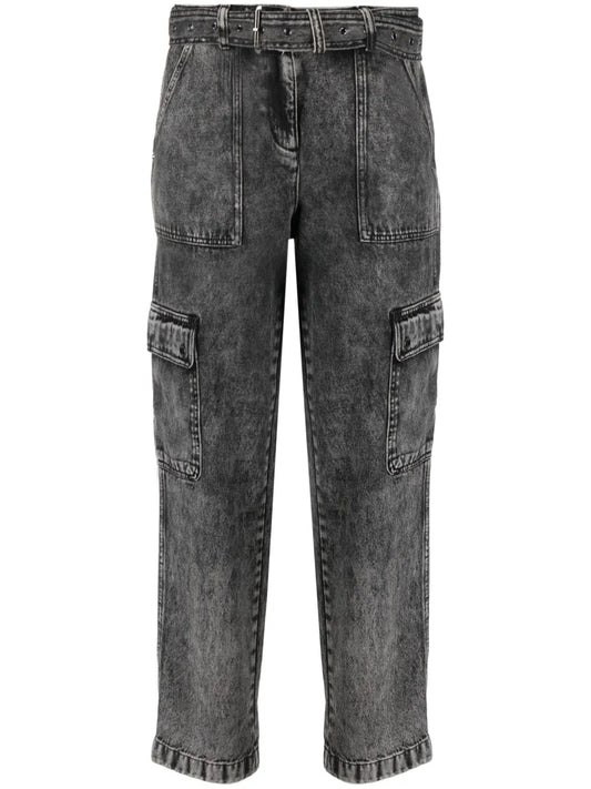 Belted Washed Straight-Leg Jeans