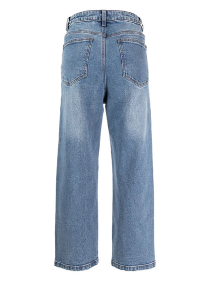 Horsebit-Embellished Mid-Rise Straight-Leg Jeans