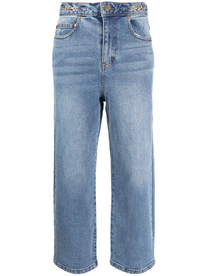 Horsebit-Embellished Mid-Rise Straight-Leg Jeans