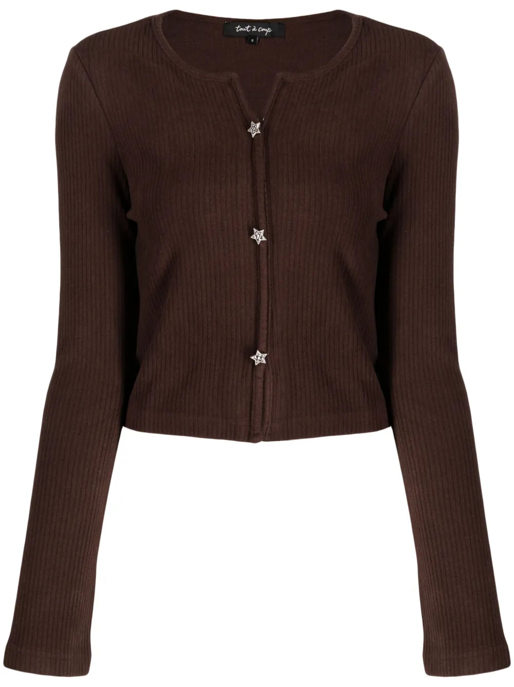 Ribbed Star-Stud Embellished Cropped Jacket