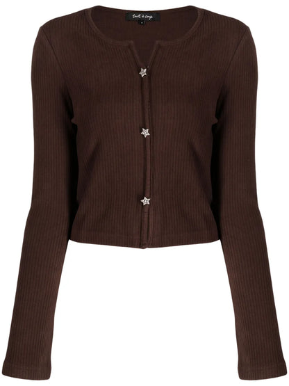 Ribbed Star-Stud Embellished Cropped Jacket