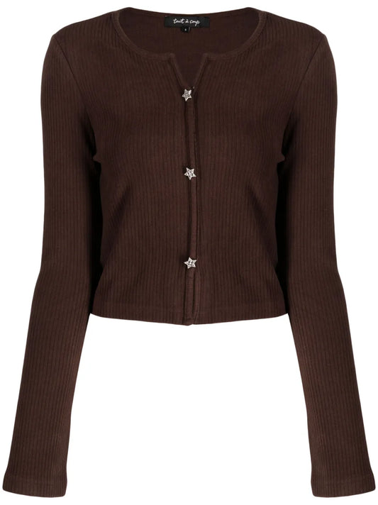 Ribbed Star-Stud Embellished Cropped Jacket