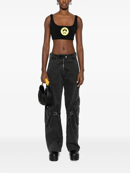 Smiley-Face Jersey Fleece Cropped Top