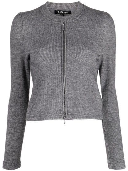 Mélange Fine-Ribbed Cropped Cardigan
