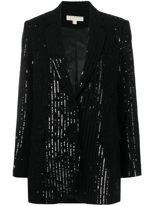 Sequin-Embellished Striped Blazer