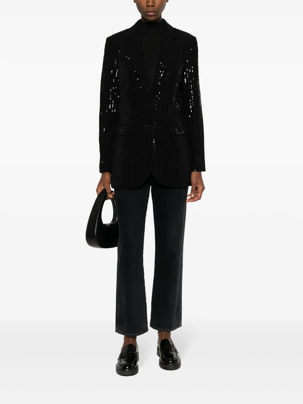 Sequin-Embellished Striped Blazer