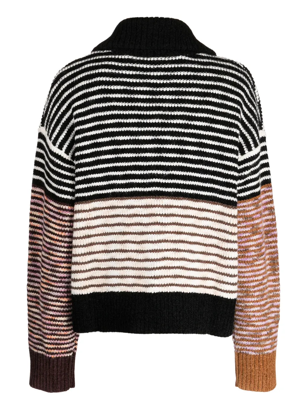 Stripe-Pattern Intarsia-Knit Cardigan