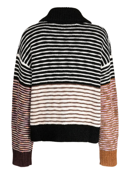 Stripe-Pattern Intarsia-Knit Cardigan