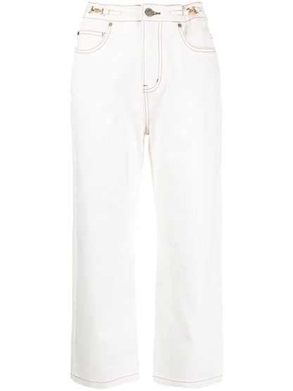 Horsebit-Embellished Mid-Rise Straight-Leg Jeans