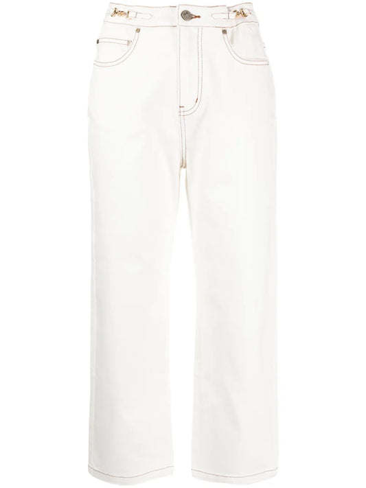 Horsebit-Embellished Mid-Rise Straight-Leg Jeans