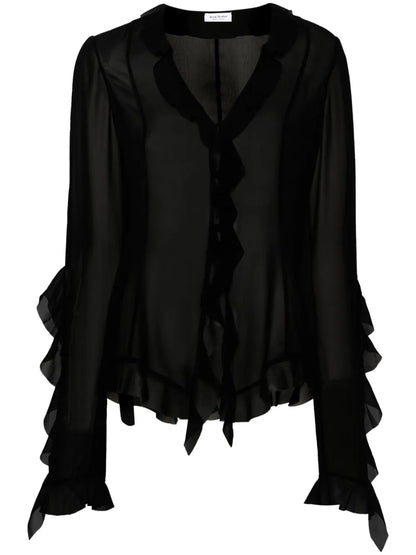 Ruffle-Detail Long-Sleeved Blouse