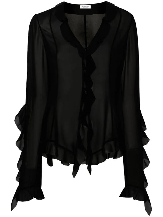 Ruffle-Detail Long-Sleeved Blouse