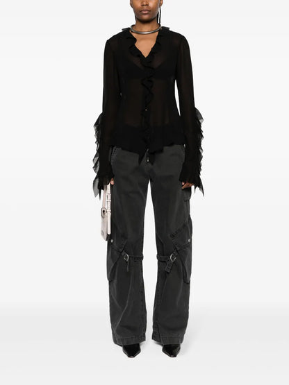 Ruffle-Detail Long-Sleeved Blouse