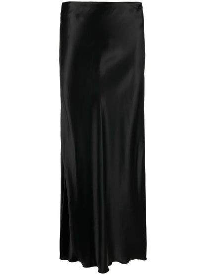High-Waisted Satin Midi Skirt