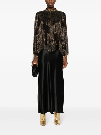 High-Waisted Satin Midi Skirt