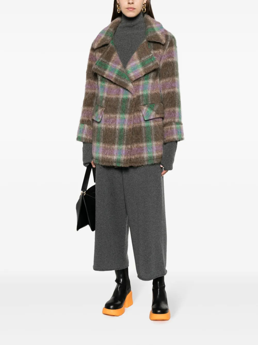 Blanket Car Plaid-Check Double-Breasted Coat