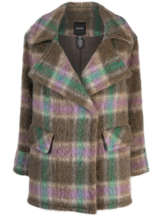 Blanket Car Plaid-Check Double-Breasted Coat