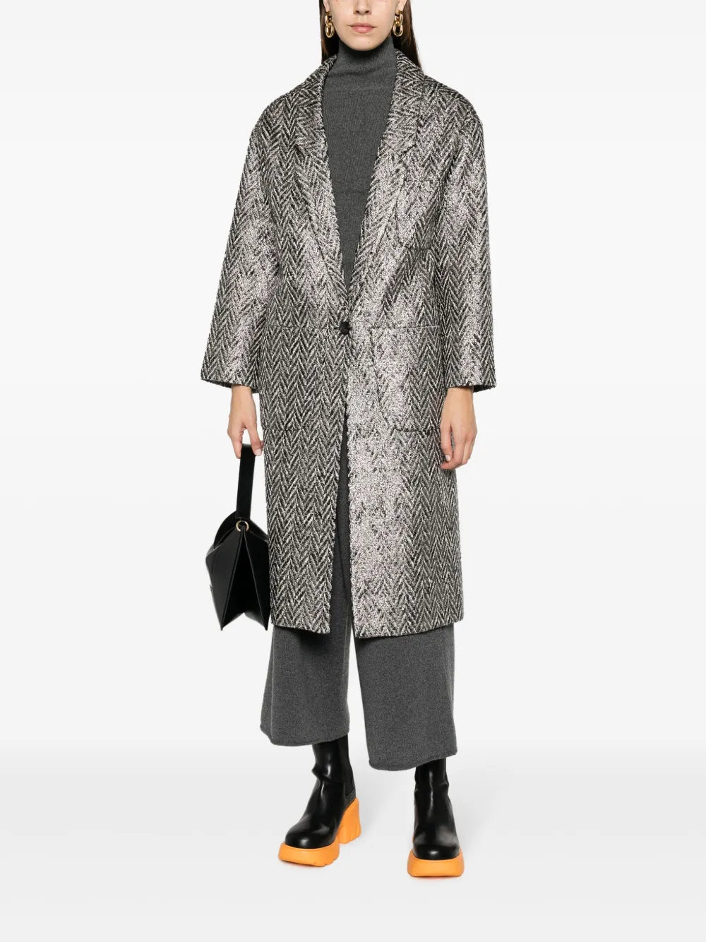 Herringbone Single-Breasted Coat