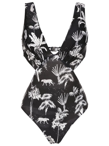 Alecis Graphic-Print Cut-Out One-Piece