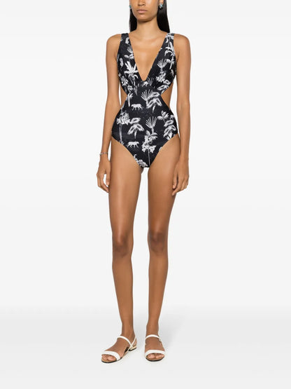 Alecis Graphic-Print Cut-Out One-Piece