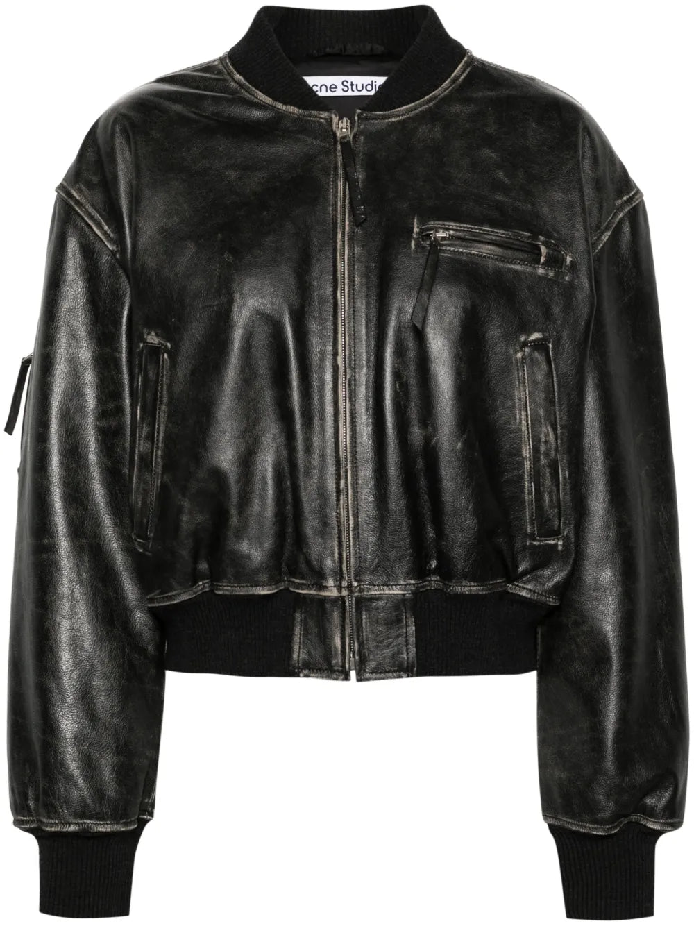 Distressed-Effect Bomber Jacket