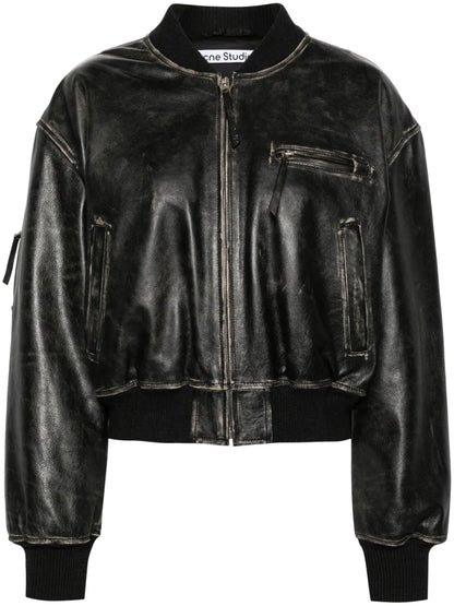 Distressed-Effect Bomber Jacket