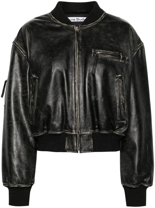 Distressed-Effect Bomber Jacket