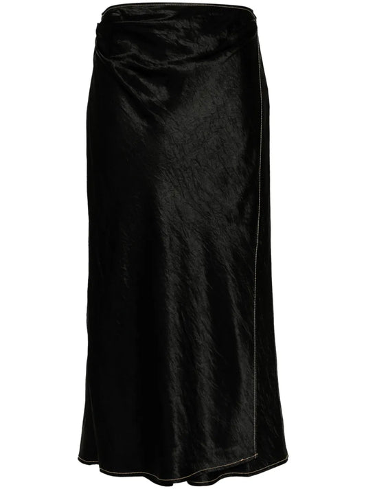 Satin Wrap Midi Skirt