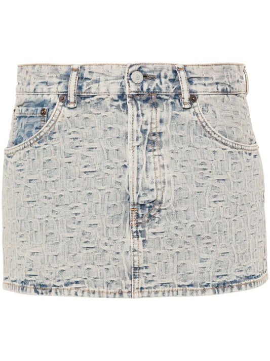 Monogram-Jacquard Low-Rise Denim Skirt