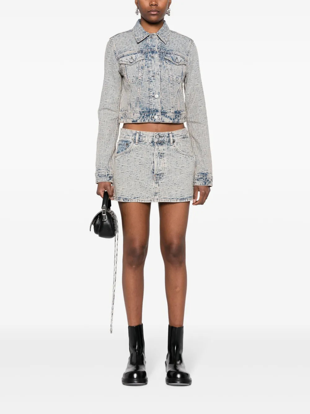Monogram-Jacquard Low-Rise Denim Skirt