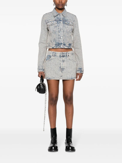Monogram-Jacquard Low-Rise Denim Skirt