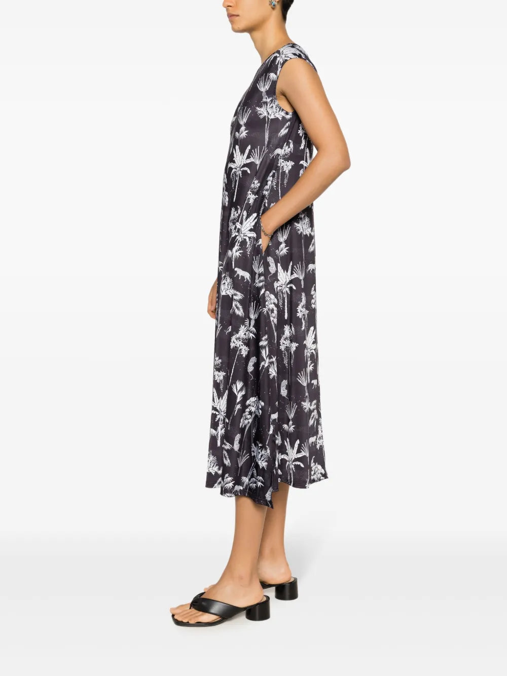 Tie Botanical-Print Midi Dress