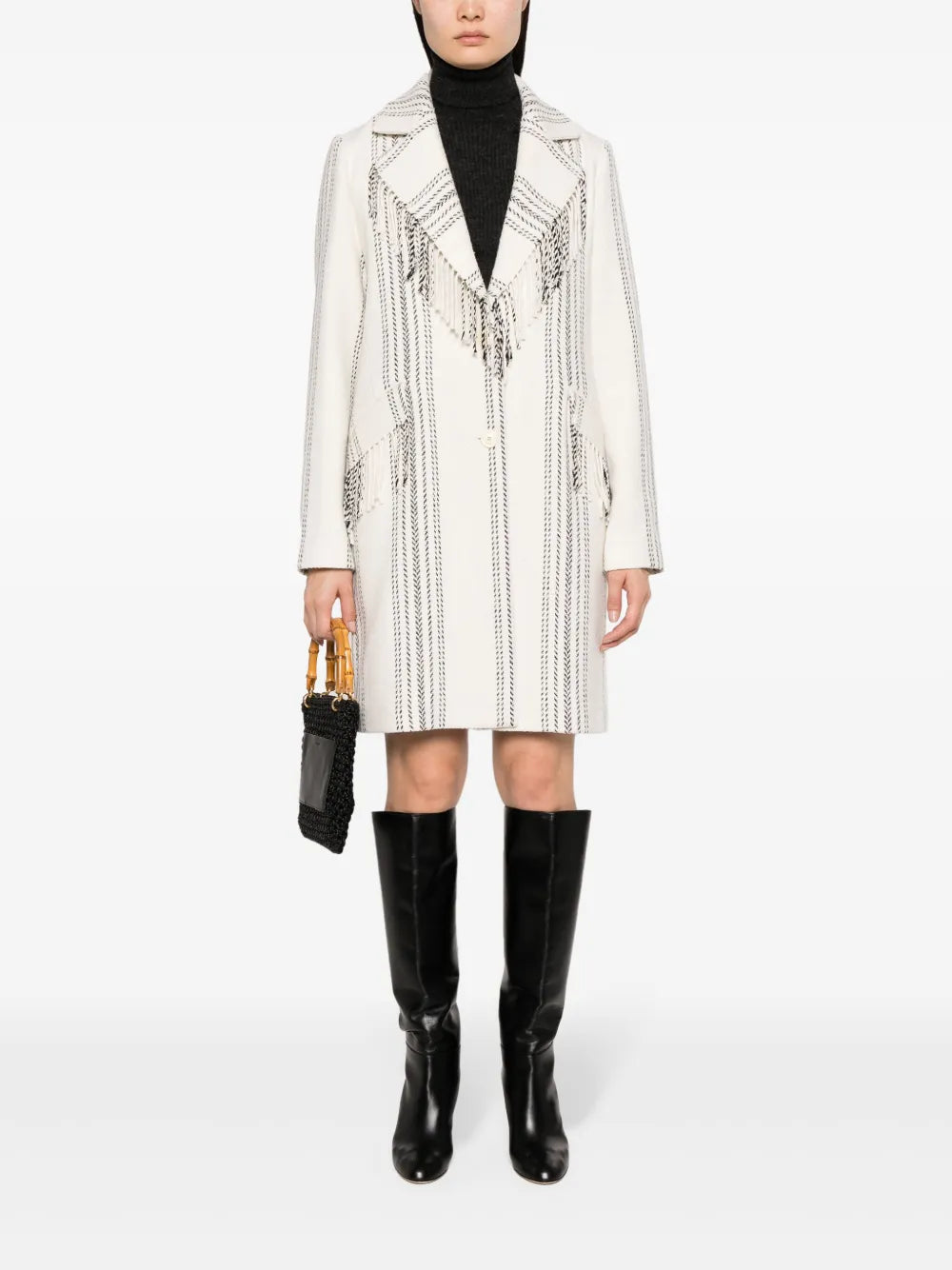 Jacquard Fringed Coat