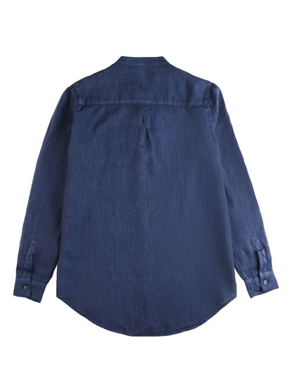 Band-Collar Linen Shirt