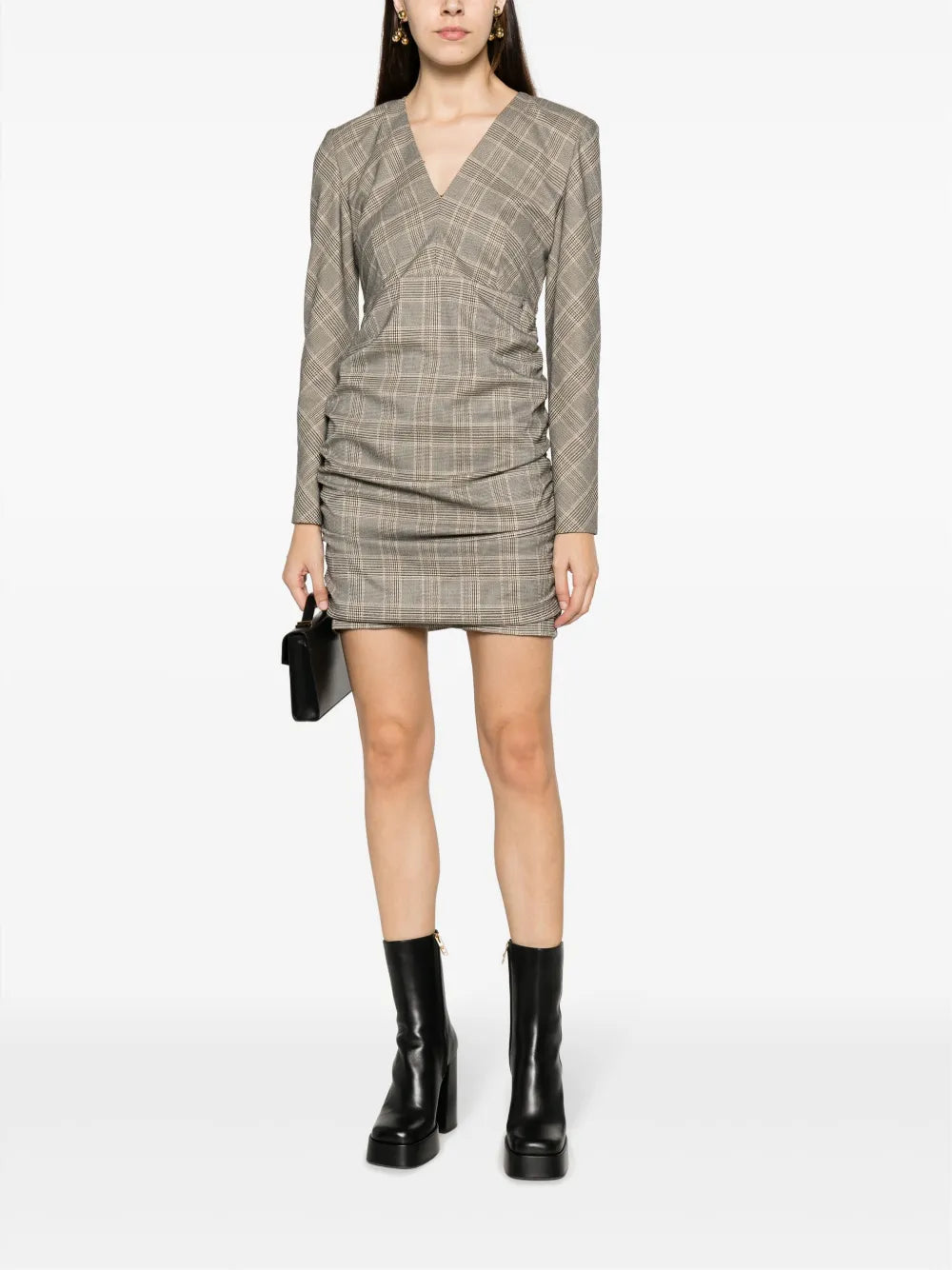 Check-Pattern Ruched Minidress