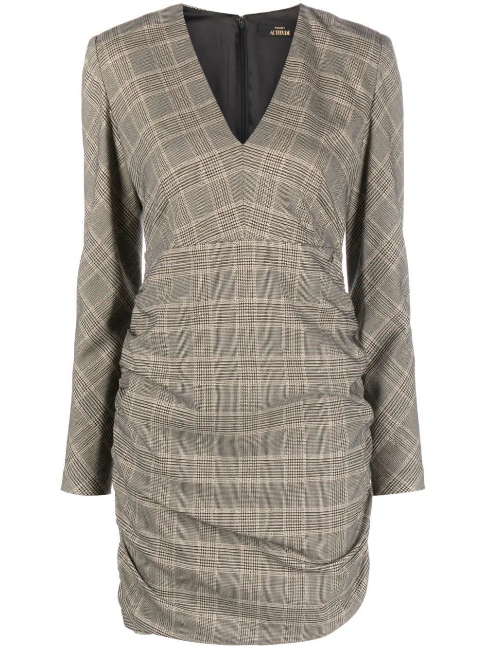 Check-Pattern Ruched Minidress