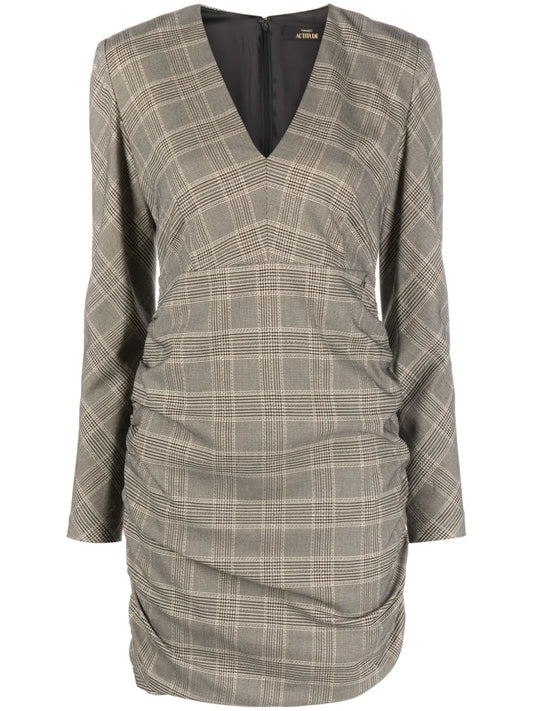 Check-Pattern Ruched Minidress
