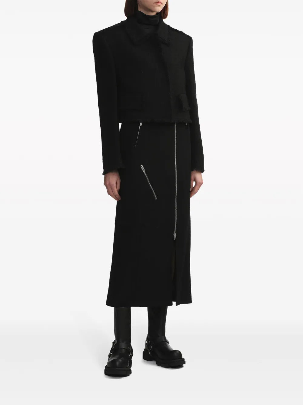 High-Waisted Zipped Midi Skirt