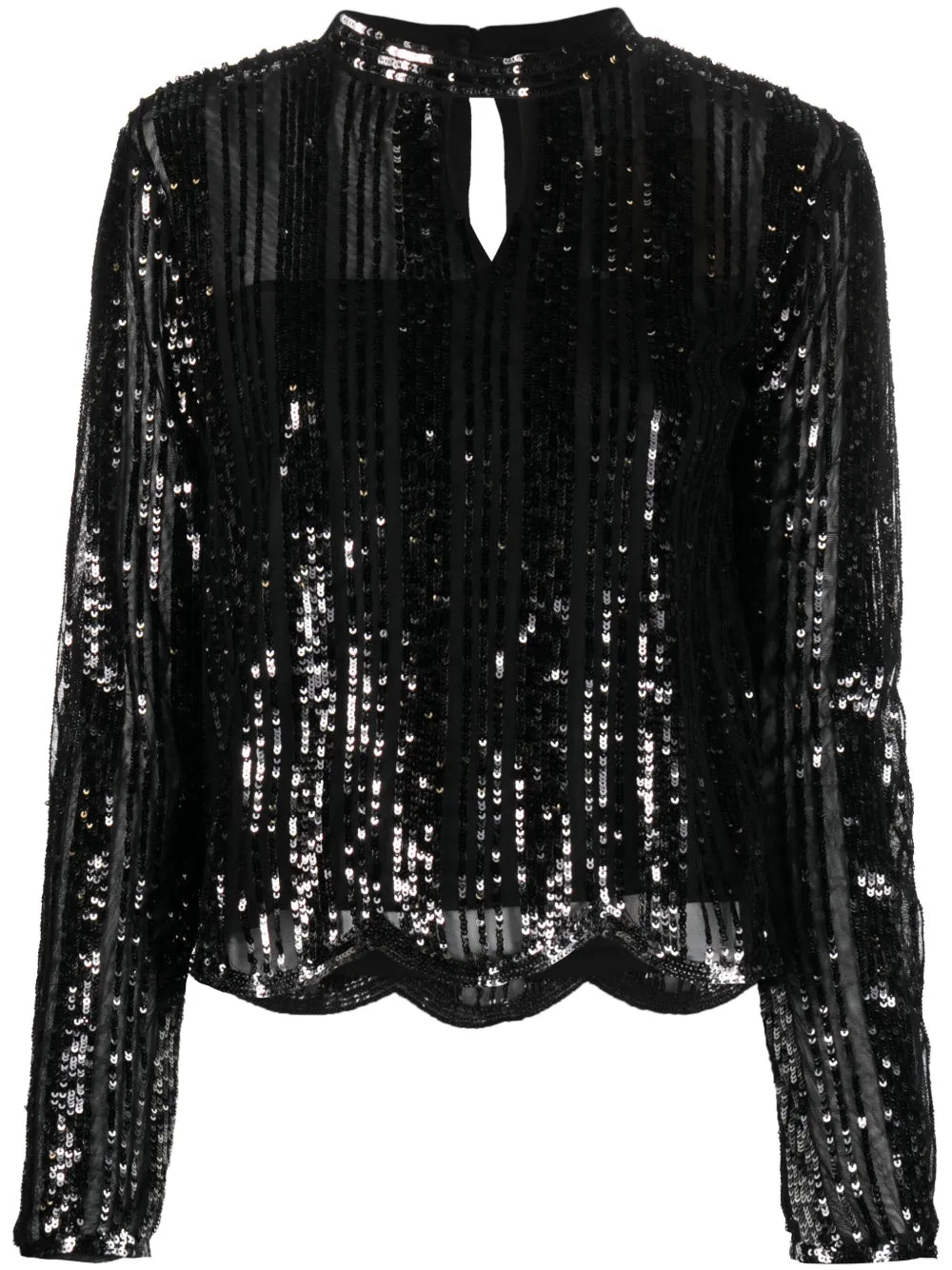 Sequin-Embellished Keyhole-Neck Blouse