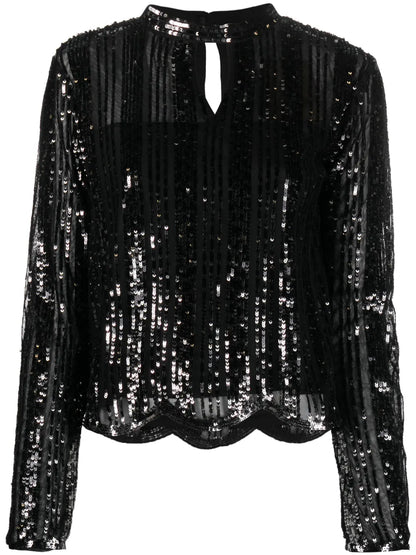 Sequin-Embellished Keyhole-Neck Blouse