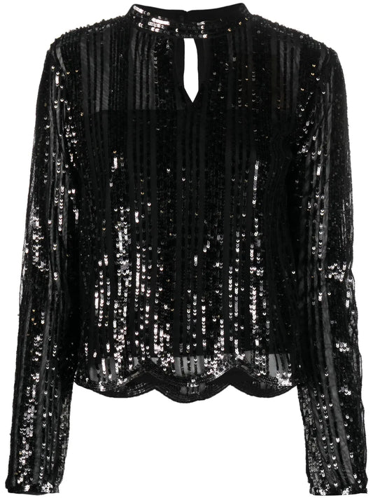 Sequin-Embellished Keyhole-Neck Blouse