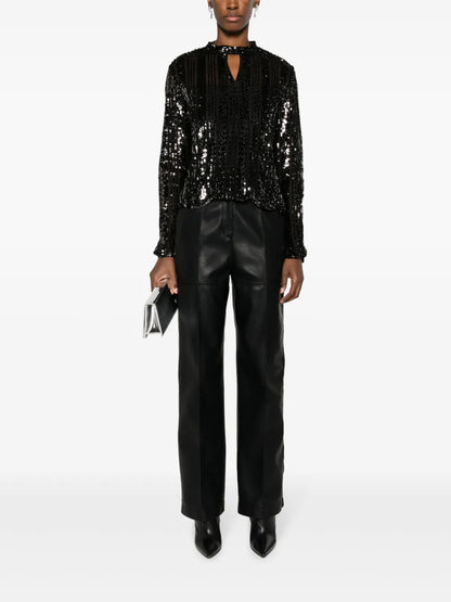 Sequin-Embellished Keyhole-Neck Blouse