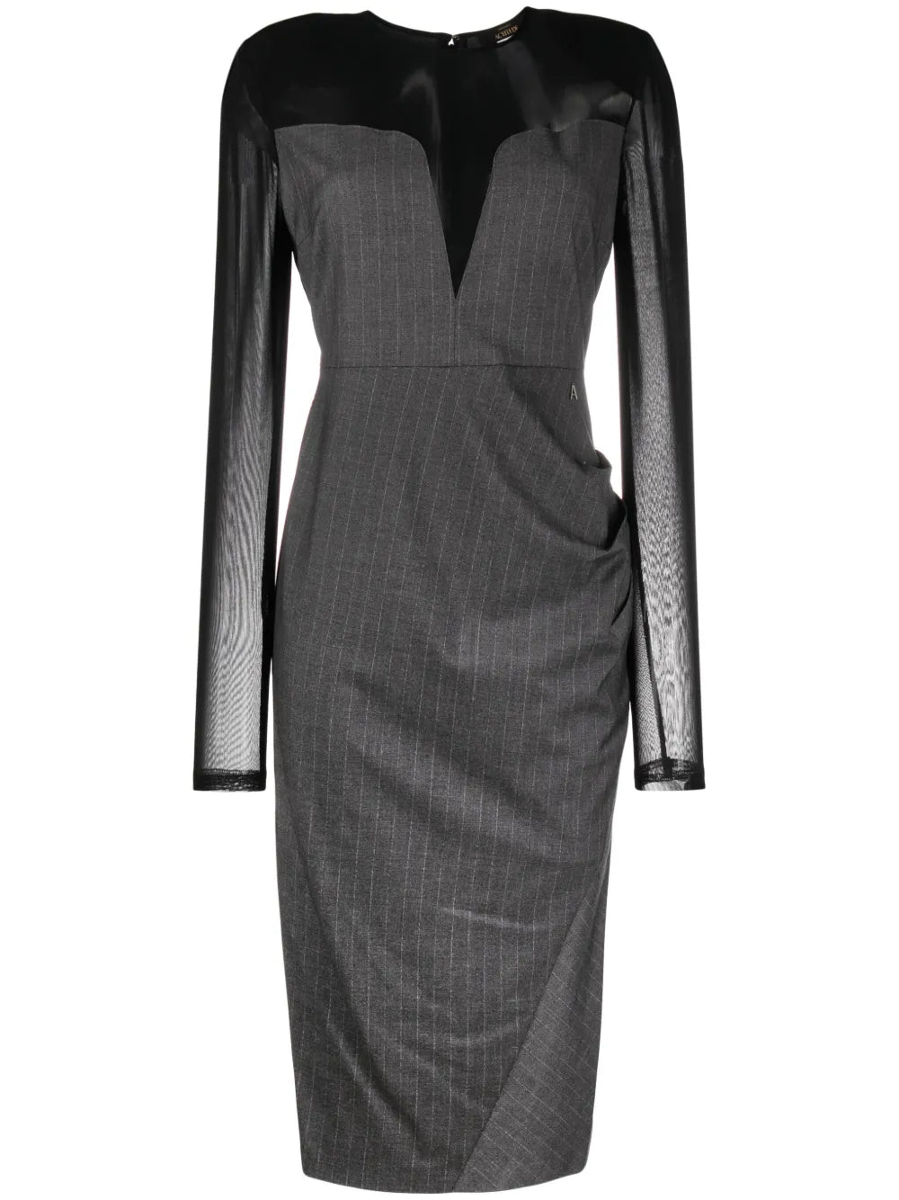 Pinstripe-Pattern Ruched Midi Dress