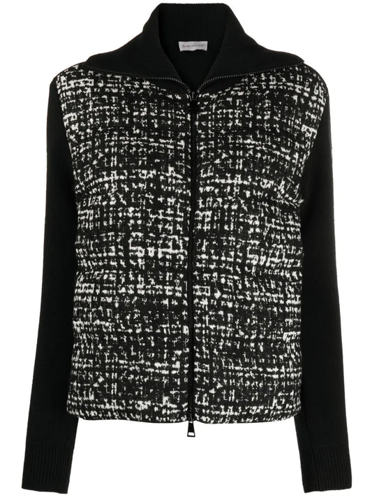 Padded Tweed-Panelled Wool Jacket